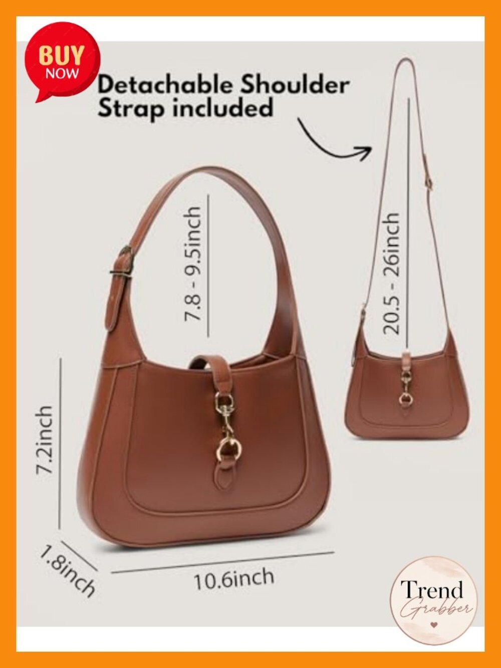 Small Vegan Leather Hobo Shoulder Bag with Detachable Strap - Picture 4 of 6